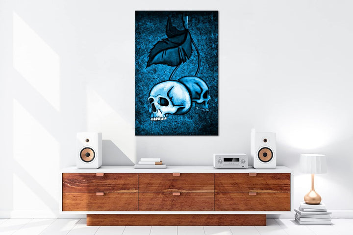 deyoli unheimliche Totenköpfe Format 80x60 Effekt: Monocrome Blau als Leinwandbild, Motiv fertig ger