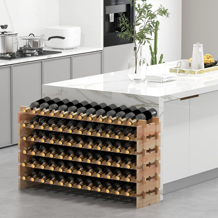 GOPLUS Weinregal Holz, Flaschenregal mit 6 Ebenen für 72 Flaschen, Flaschenhalter aus Kiefernholz, W