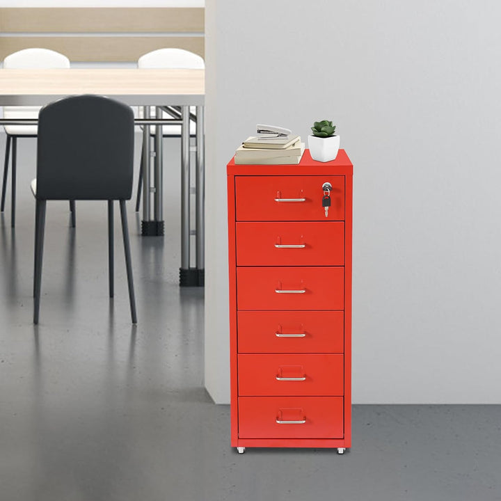 Aktenschrank mit 6 Schubladen, Rollcontainer, Aktenschrank Abschliessbar, Metall Aufbewahrungsschran