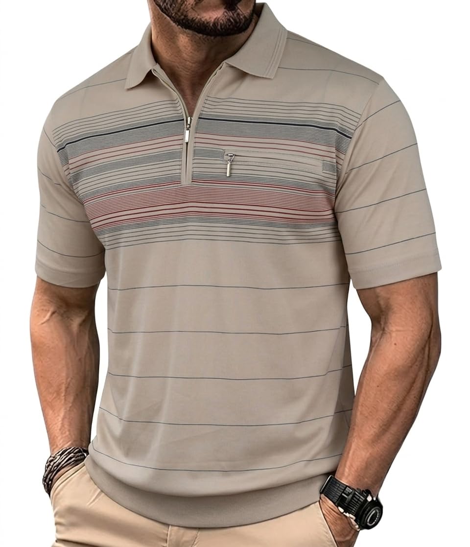 Soltice Herren Kurzarm Poloshirts, Gestreifte Poloshirts, Blousonshirts, Golfshirts mit Brusttaschen