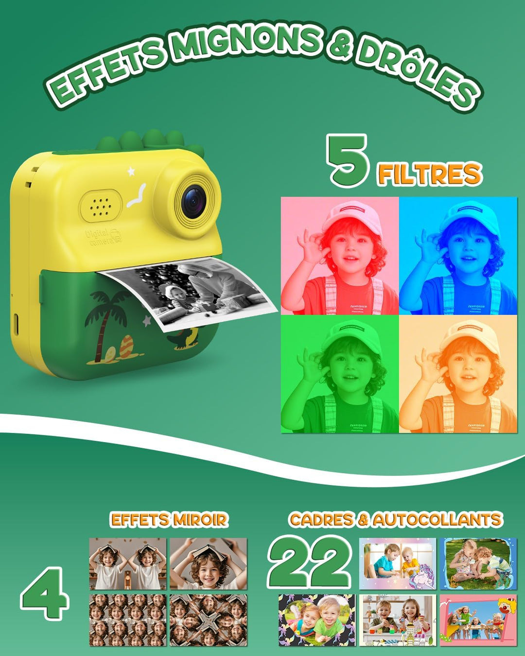 Sofortbildkamera Kinder, 48MP Kinderkamera 1080P HD 2,4 Zoll Bildschirm Digitalkamera mit 32GB Karte