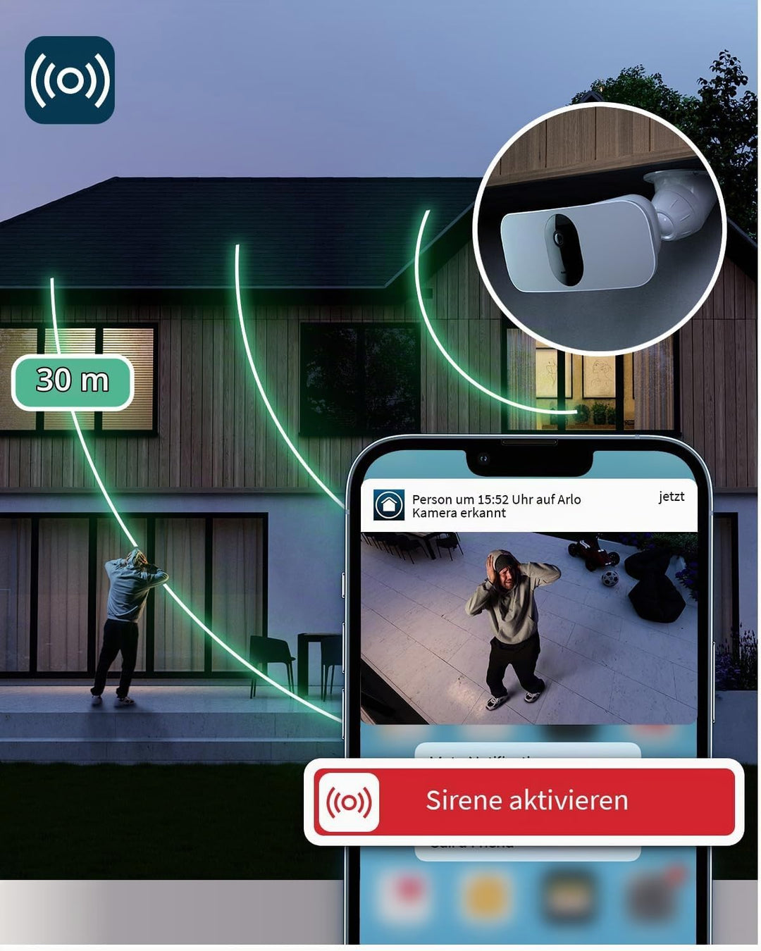 Arlo 2K Floodlight Überwachungskamera + Türklingel HD mit Kamera, Kabellos, Nachtsicht, Bewegungsmel
