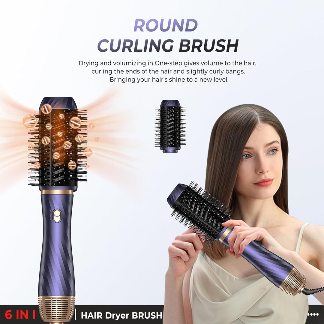 6 in 1 Airstyler Warmluftbürste Set, 1000W Hairstyler Lockenföhn mit Föhn, Föhnbürste, Warmluftbürst