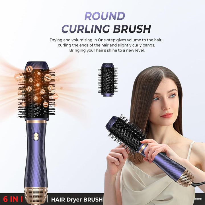 6 in 1 Airstyler Warmluftbürste Set, 1000W Hairstyler Lockenföhn mit Föhn, Föhnbürste, Warmluftbürst