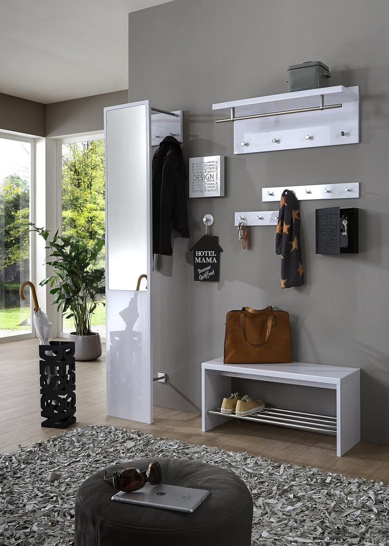 HAKU Möbel Wandgarderobe, MDF, weiss-edelstahloptik, B 75 x T 26 x H 30 cm 26 x 75 x 30 cm Weiss-ede