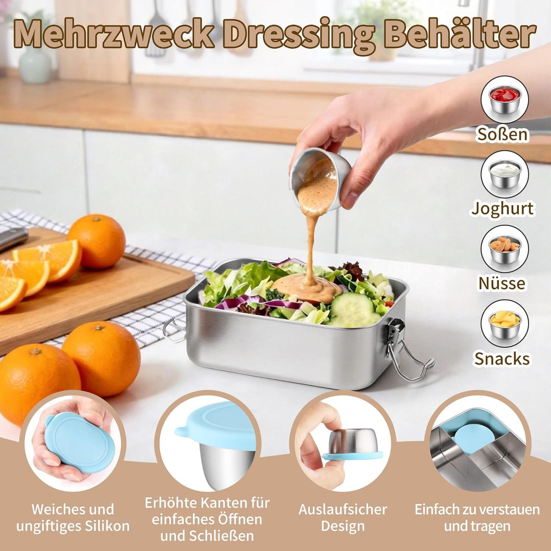 Onader Brotdose mit Fächern, 1400ML Edelstahl Bento Box mit Dressing Behälter und 1pc Abnehmbar Tren