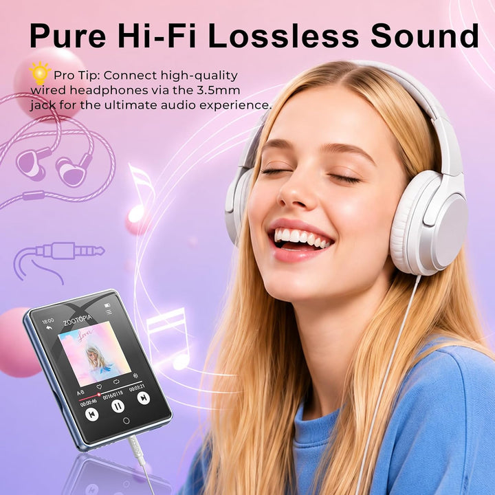MP3 Player Bluetooth 5.3 mit 2.8 Zoll Voller Touchscreen Lautsprecher, 32GB (Unterstützt bis zu 128