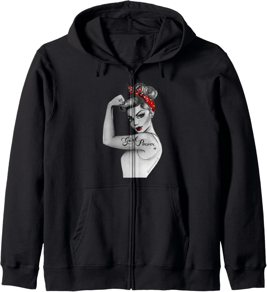 Pin Up feministische Retro Girl Power modern Rosie the Riveter Kapuzenjacke