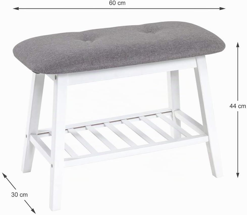 HAKU Möbel Schuhbank, Bambus, weiss-grau, B 60 x T 30 x H 44 cm Weiss-grau 60 x 30 x 44 cm, Weiss-gr