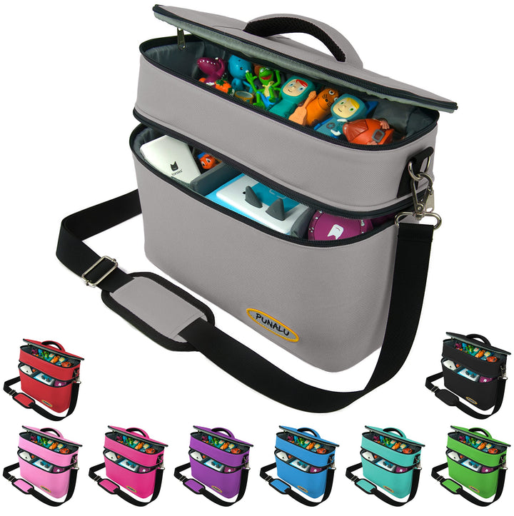 PUNALU grosse Tasche für Toniebox, Platz für 68 Tonie Hörfiguren, Toniebox Tasche (grau), Grau