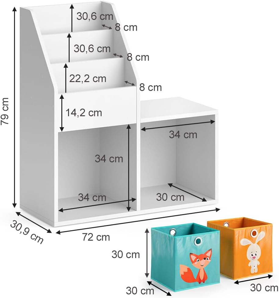 Vicco Kinderregal Luigi, Weiss, 72 x 79 cm Mini, mit 2 Faltboxen Opt.1 Weiss 72x79 mit Faltboxen Fuc