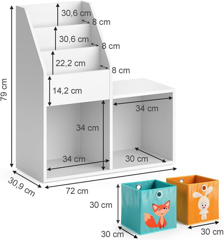 Vicco Kinderregal Luigi, Weiss, 72 x 79 cm Mini, mit 2 Faltboxen Opt.1 Weiss 72x79 mit Faltboxen Fuc