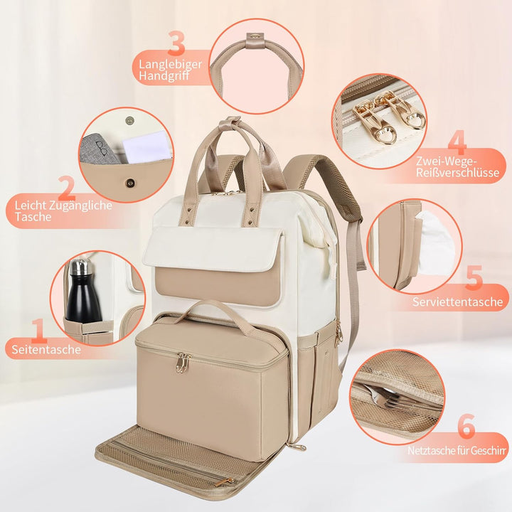 BERTASCHE Lunch Rucksack, Laptop Rucksack Damen 15,6 Zoll mit Isoliertes Kühltasche, 2-in-1-Arbeitsr