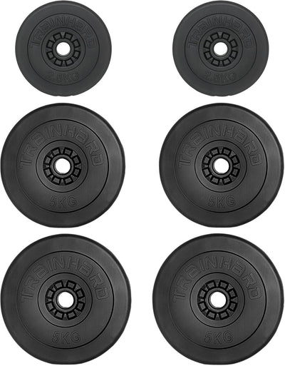 TrainHard Hantelscheiben Set 20-30 kg Gewichte aus Kunststoff Zement Gesamtgewichte mit 30/31 mm Boh
