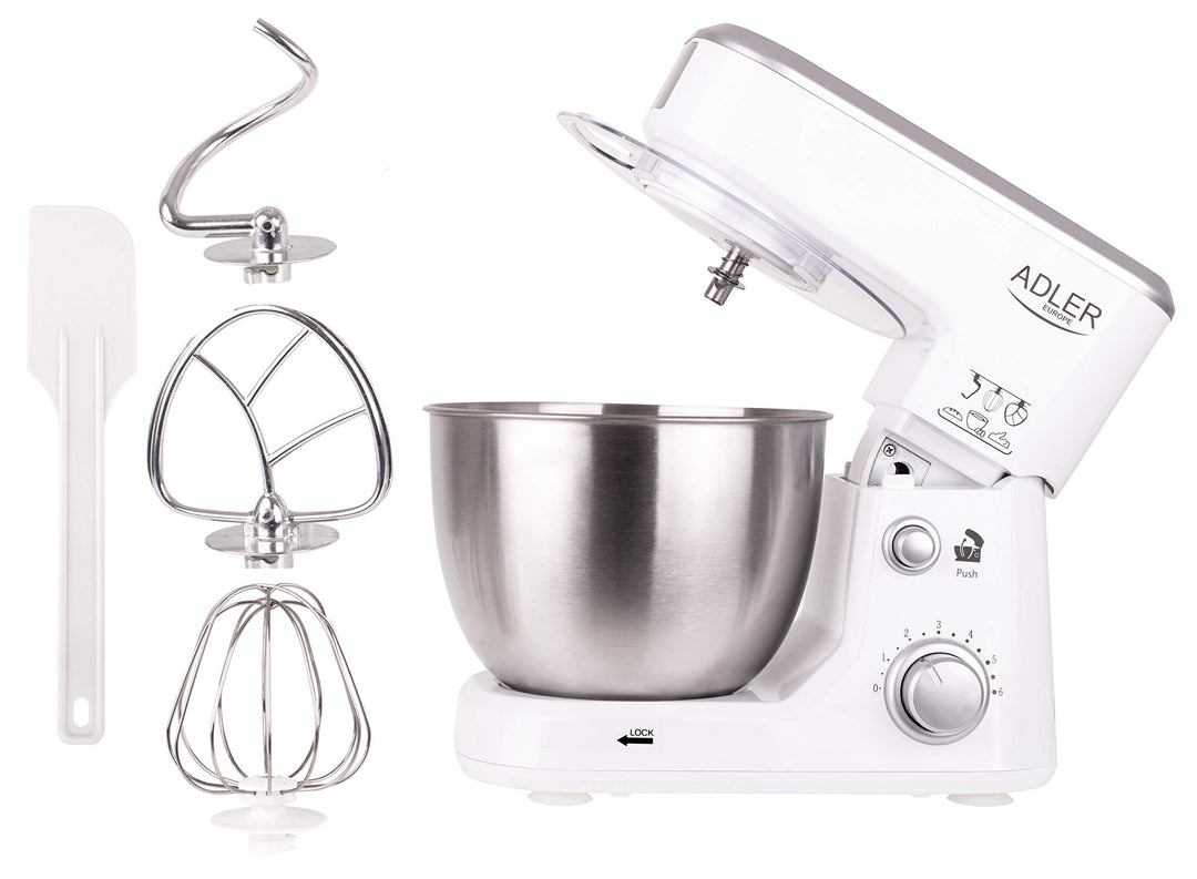 adler AD4216 Knetmaschine, 4 Liter, Einstellbare Geschwindigkeit, 1000 W, Weiss, Edelstahl Rostfrei