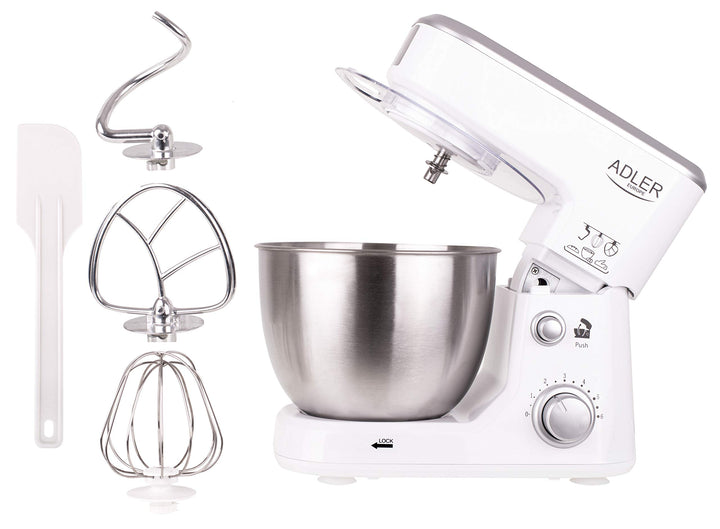 adler AD4216 Knetmaschine, 4 Liter, Einstellbare Geschwindigkeit, 1000 W, Weiss, Edelstahl Rostfrei