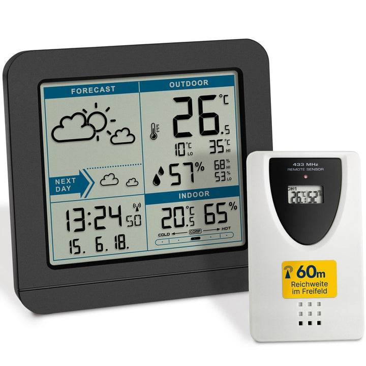 TFA Dostmann SKY Funk-Wetterstation, 35.1152.01,Wetterstation Funk mit Aussensensor, Wettervorhersag