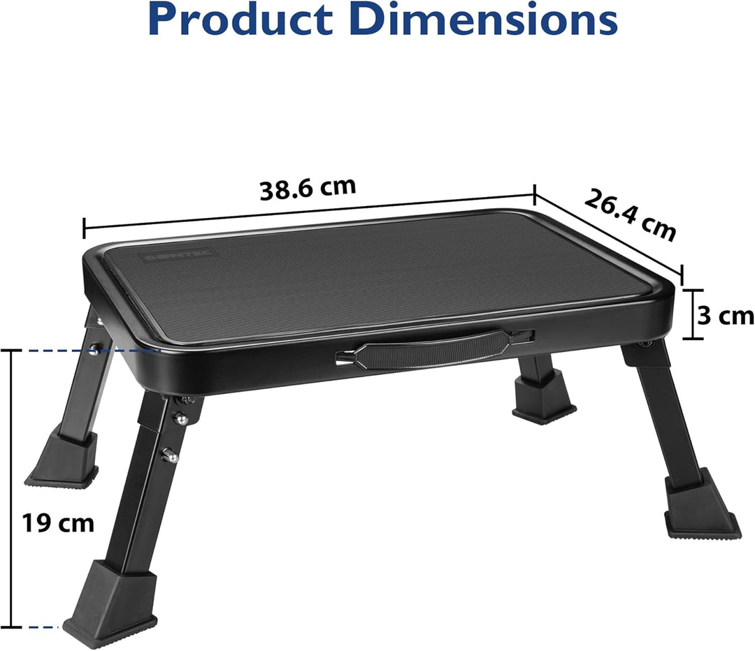 BONTEC Klappbarer Tritthocker, 150 kg Kapazität, Anti-Rutsch-Pedal, tragbare Metallleiter mit Griff,