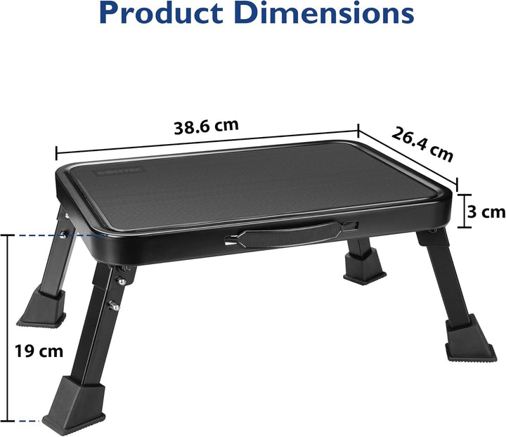BONTEC Klappbarer Tritthocker, 150 kg Kapazität, Anti-Rutsch-Pedal, tragbare Metallleiter mit Griff,