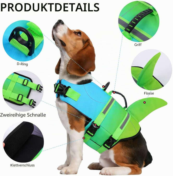 CITÉTOILE Schwimmweste Hund Hai, Hundeschwimmweste &amp; Dog Life Jacket Verstellbar mit Griff und Refle