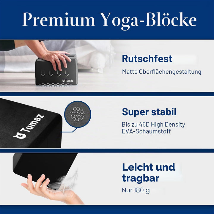 Tumaz Yoga Block 2er Set mit Yoga Gurt [240 cm] - Yoga Blöcke Eva-Schaum mit hoher Dichte und gering