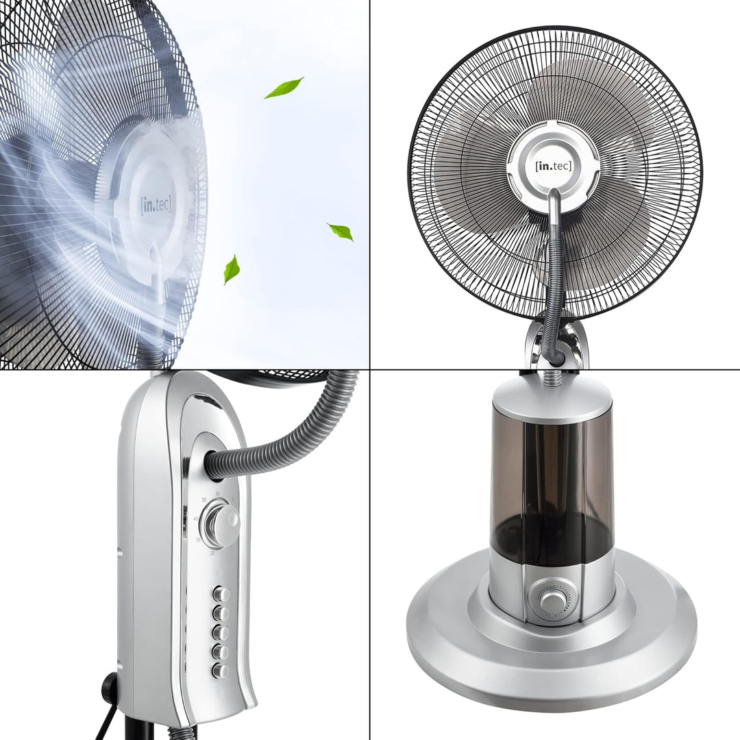 in.tec Nebelventilator 75W mit Wassernebel mit 3 Geschwindigkeitsstufen Standventilator Ventilator B