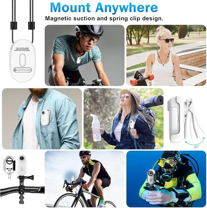 Mini-Sportkamera, 4 K, tragbar, POV, 120 ° Weitwinkel, Sportkamera mit Clip hinten, 360 °, Audio- un