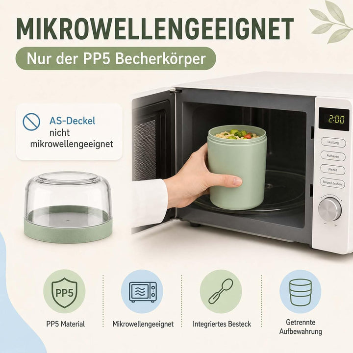 2er Set Müslibecher to Go mit Gabel-Löffel, 520ML+250ML Joghurtbecher to Go Auslaufsicher, Müsli to