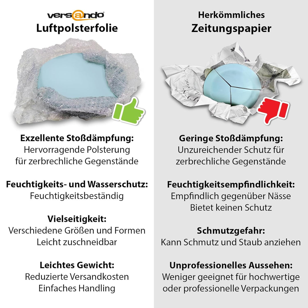 versando Premium Luftpolsterfolie 100m x 0,5m Versand, Verpackung, Umzug Noppenfolie Bubble Wrap LPF