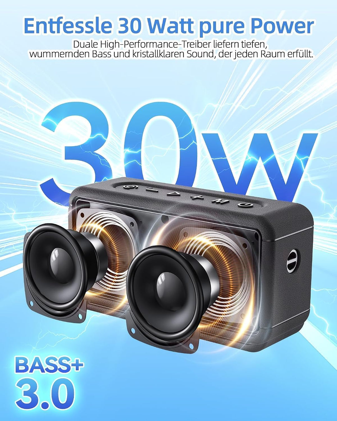 GB03 30W Tragbarer Bluetooth Lautsprecher BT 6.0, DSP Sound mit Tiefbass, IPX7 Wasserdicht, 24 Std A