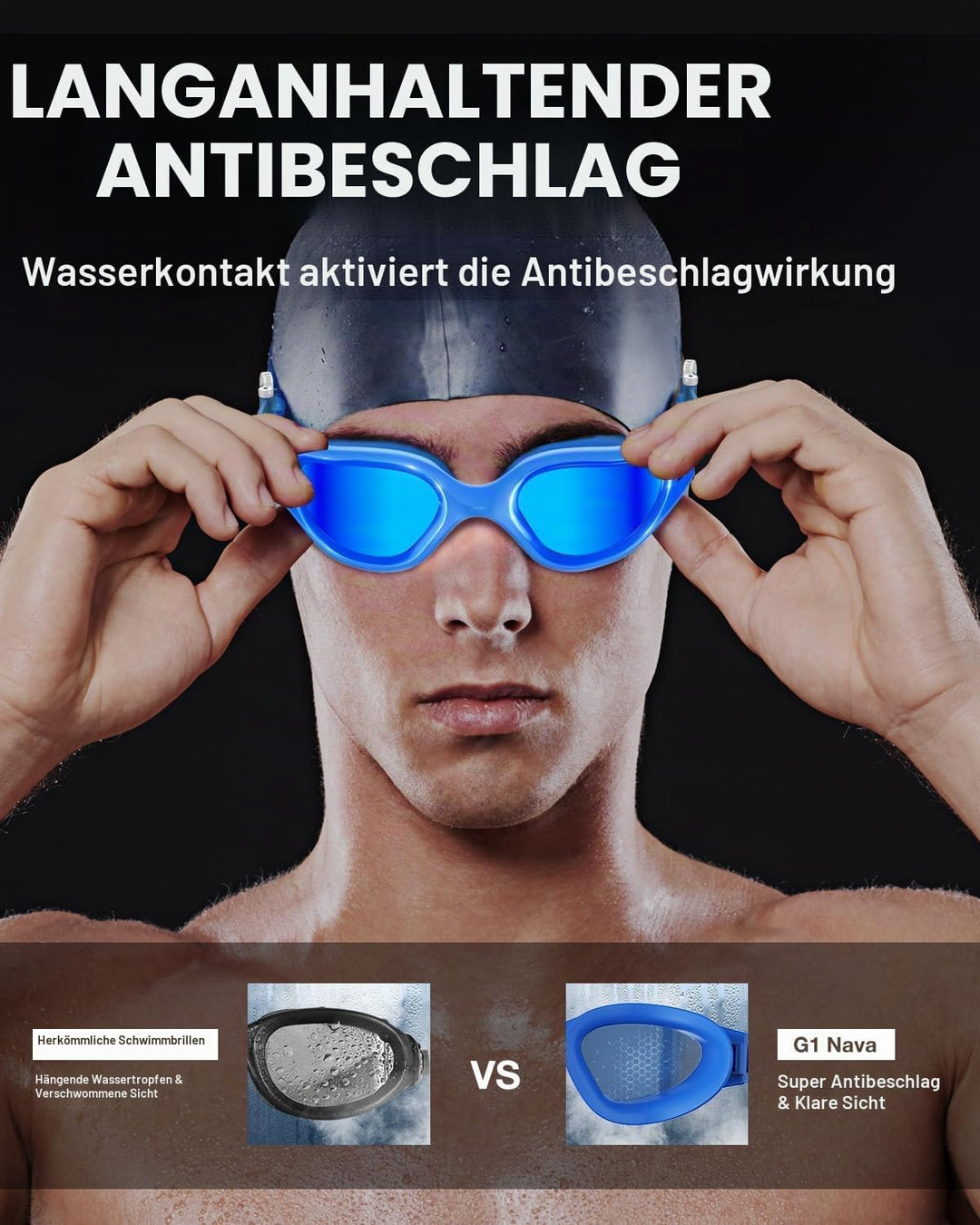 ZIONOR G1 NAVA Super Anti-Nebel Schwimmbrille, Uni, Erwachsene, Damen, Anti-Beschlag, Komfort Profi,