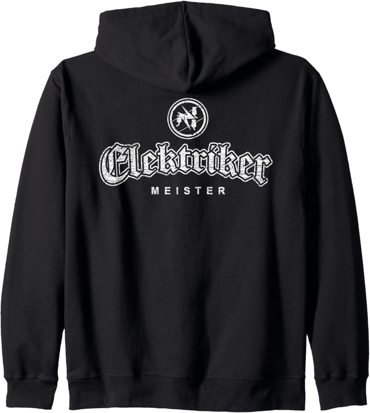 Zunftzeichen Elektriker Meister in alt-gotischer Schrift Kapuzenjacke