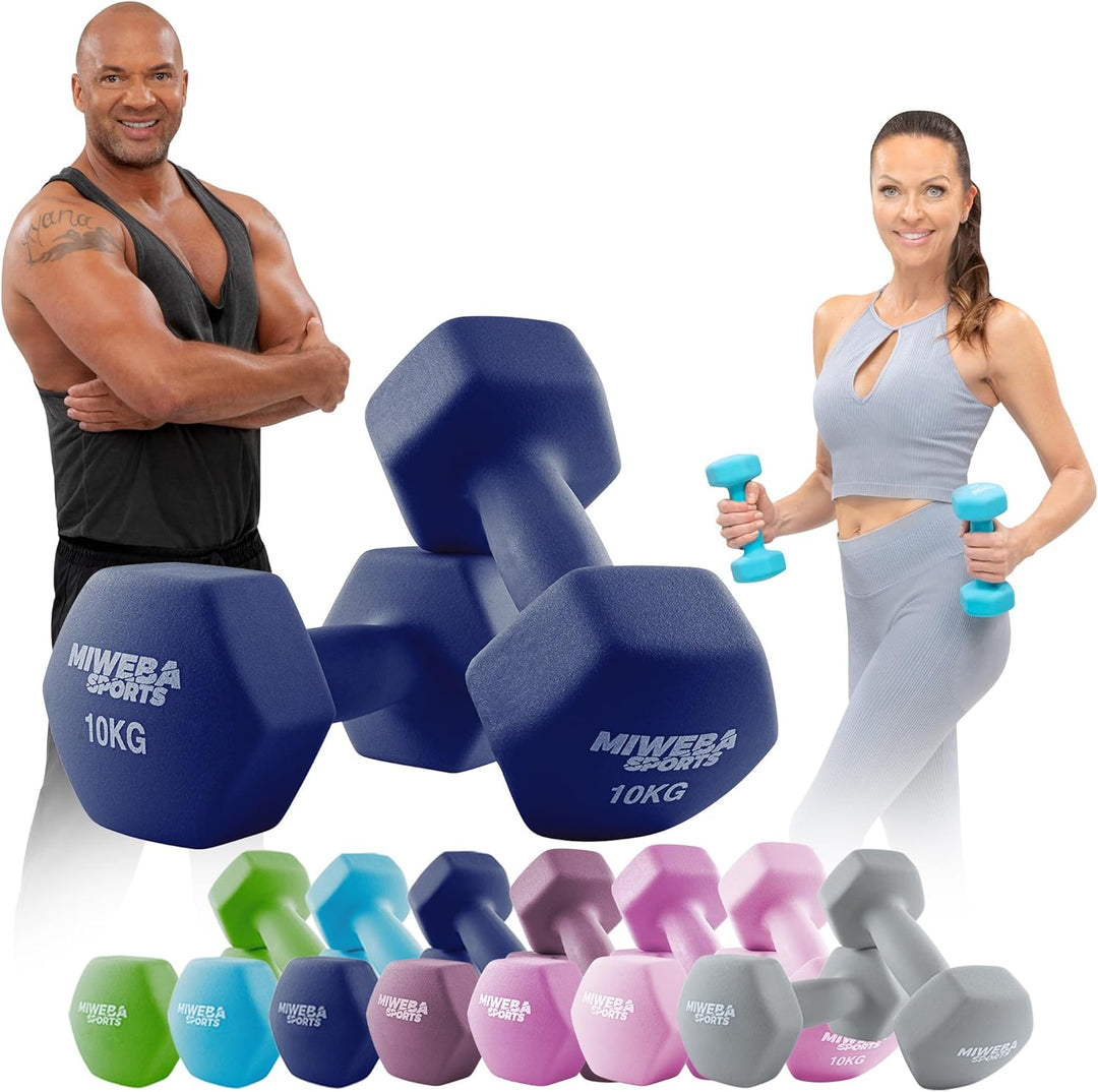 Miweba Sports Neopren Hantelset NKH100 | 𝐏𝐫𝐨𝐟𝐢 Hanteln - 0.5-10.0 Kg - Hexagon Hanteln Set - Kurzhan