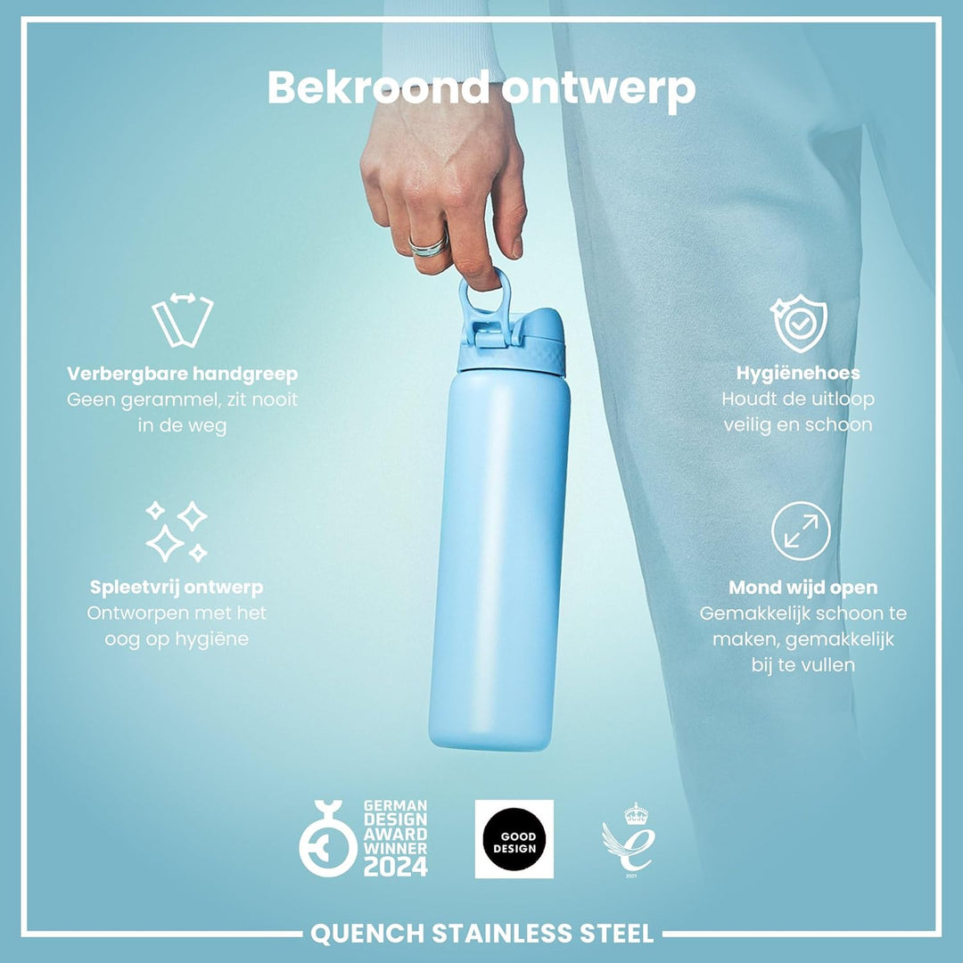 Ion8 1 Liter Edelstahl Trinkflasche, Auslaufsicher, Einhandöffnung, Sichere Verriegelung, Spülmaschi