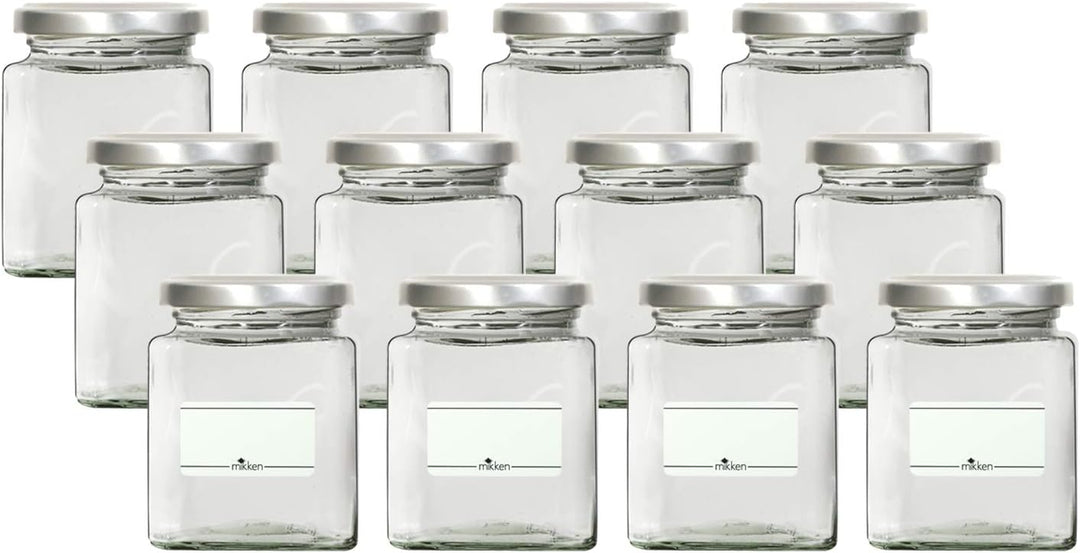 mikken 12x Gewürzglas Einmachglas eckig 212 ml mit Beschriftungsetiketten