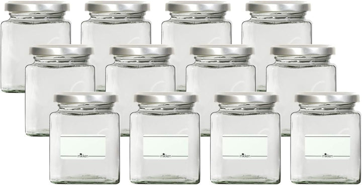 mikken 12x Gewürzglas Einmachglas eckig 212 ml mit Beschriftungsetiketten