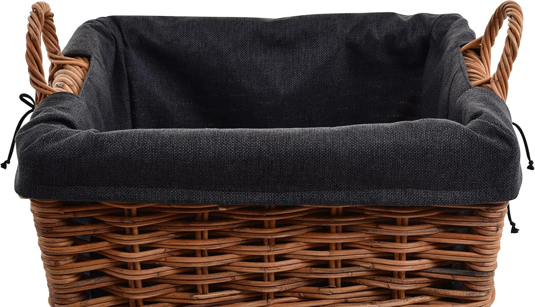 Rattan Kaminholzkorb Flechtkorb mit Inlett Holzkorb Kaminkorb stabil Korb für Holz (klein, Natur) kl