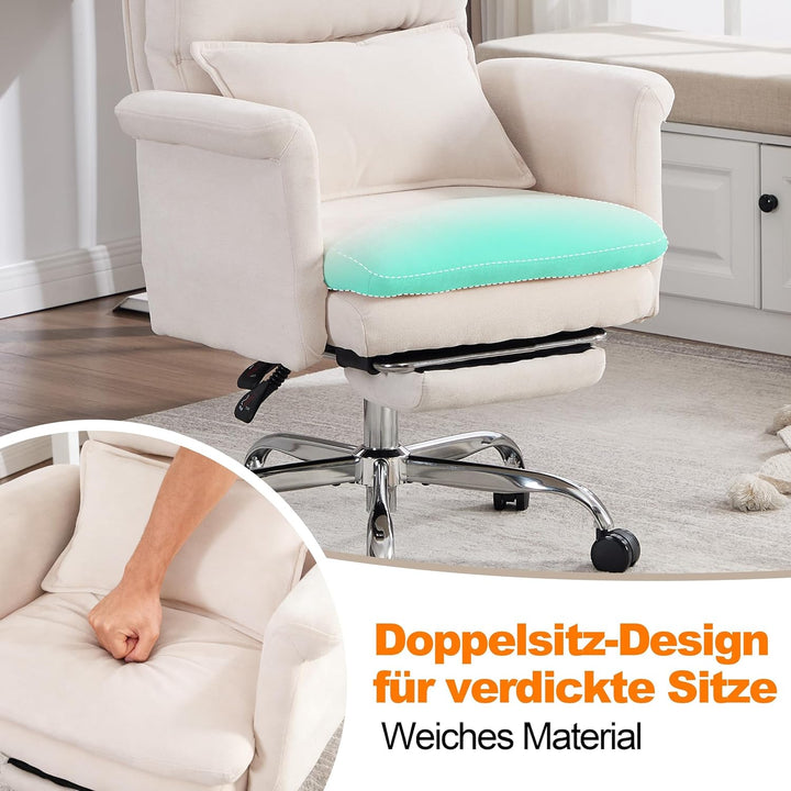 UEV Bürostuhl Ergonomisch mit Fussstütze bis 226kg,klappbare Armlehnen/Dicker Sitzpolsterung/Verstel