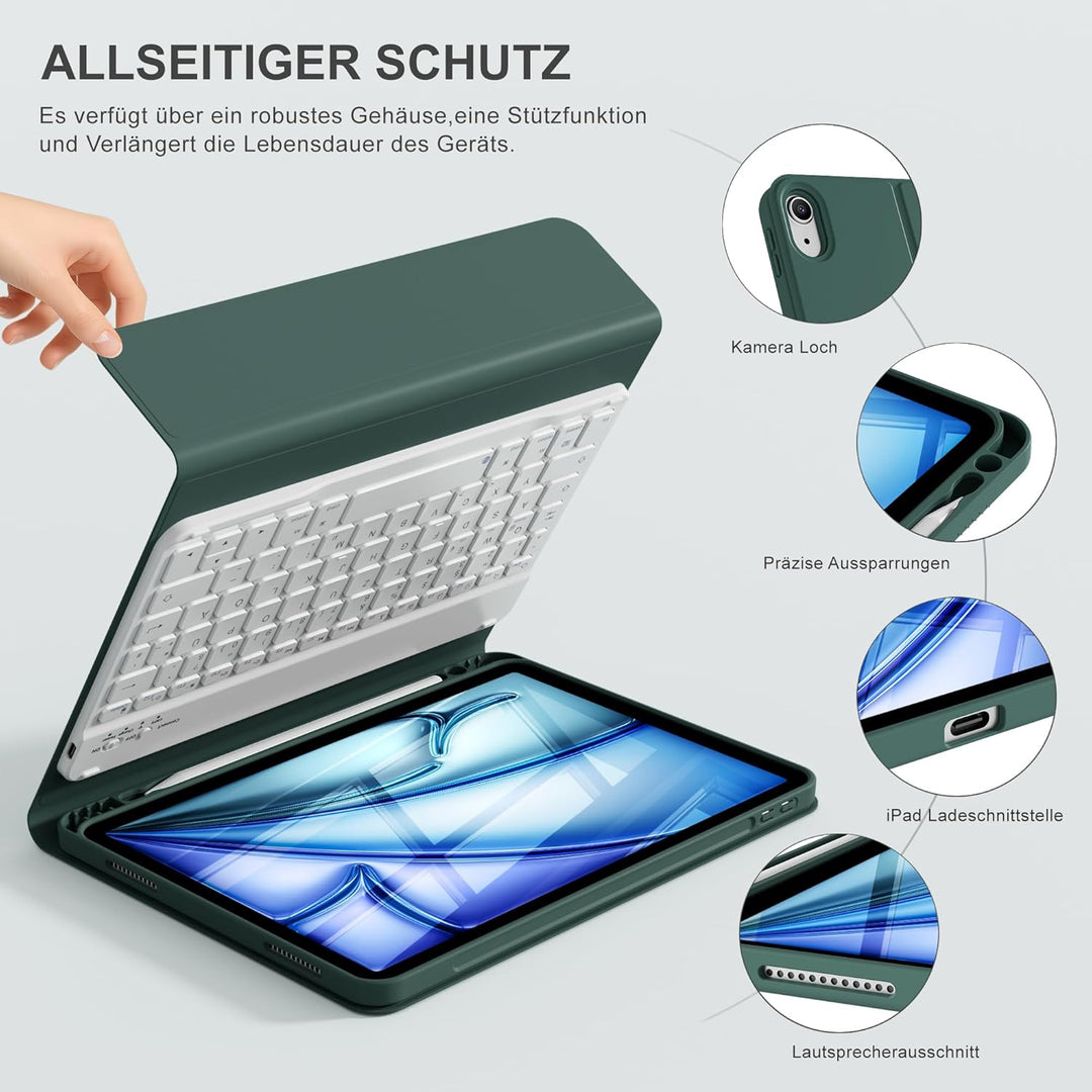 Hülle mit Tastatur für iPad Air 11 Zoll M3 2025 M2 2024/Air 5 Generation 2022 4 Gen 2020 10,9 Zoll,
