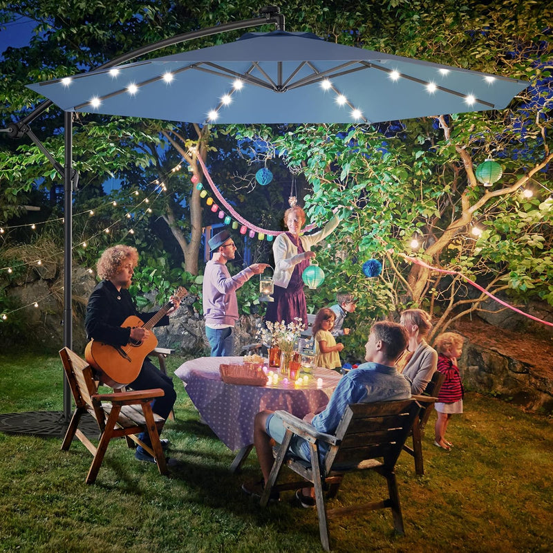 RELAX4LIFE Sonnenschirm Ø300cm, Ampelschirm Solar LED Beleuchtung, Gartenschirm mit Kreuzbasis, eins