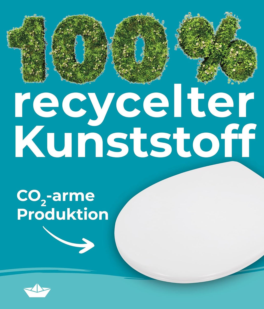 Calmwaters® Nachhaltiger Toilettendeckel, Made in EU, WC-Sitz mit Absenkautomatik, 100% recycelter K