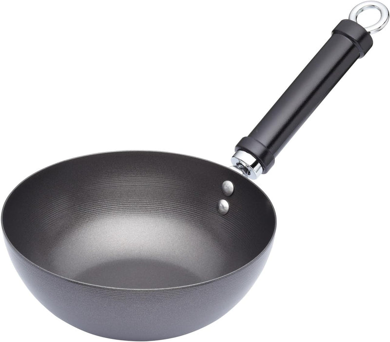 KitchenCraft Pure Oriental Wok aus Carbonstahl mit Antihaftbeschichtung, 20 cm, Schwarz 28 x 18 x 18