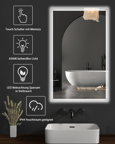 Trintion LED Badspiegel mit Beleuchtung 100x60 cm Badezimmer Wandspiegel Badezimmerspiegel Anti-Besc