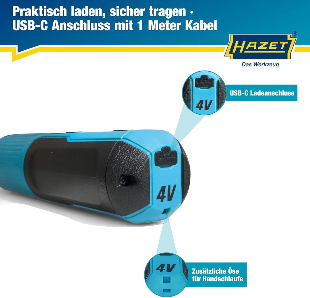 HAZET 9230B-2 Akku-Schrauber 1/4 Zoll, 4 Volt Lithium-Akku, 5 Newtonmeter max. Drehmoment, LED-Licht
