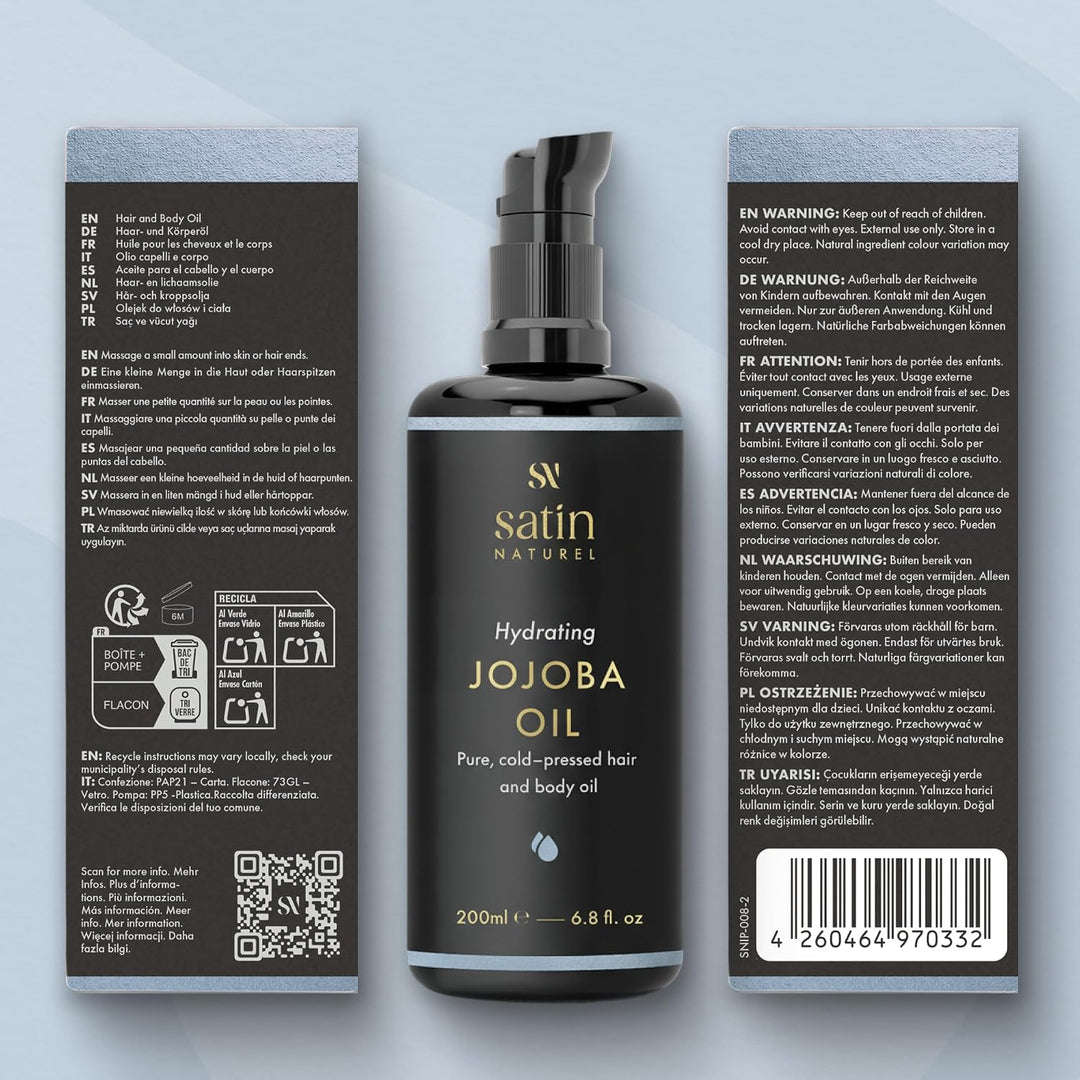 Jojobaöl BIO Kaltgepresst – 200ml - Vegan – Jojobaöl Bio für Kosmetik – Jojobaöl Haare &amp; Gesicht von