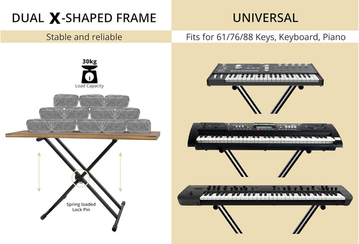 Classic Cantabile Doppelstrebiger Keyboardständer - 5-Fach höhenverstellbares Keyboard Stativ - Stab