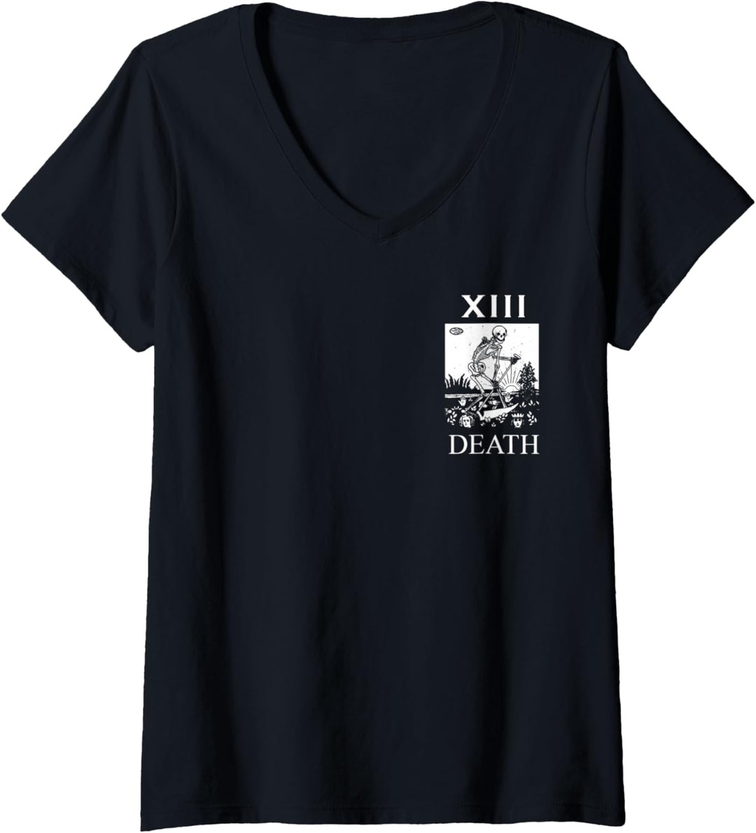 Damen Tarotkarte Gothic Halloween Occult Tarot Todeskarte T-Shirt mit V-Ausschnitt