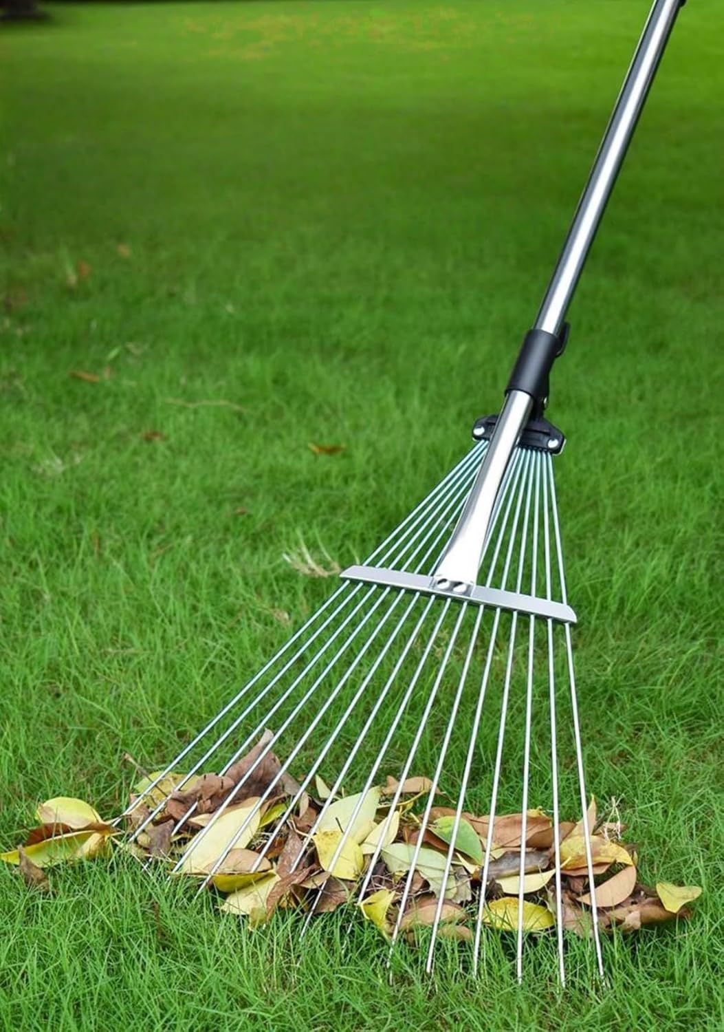 Laubrechen,Gartenrechen mit,Laubrechen mit Teleskopstiel,Langer Griff 85–175 cm mit erweiterbarem Ko