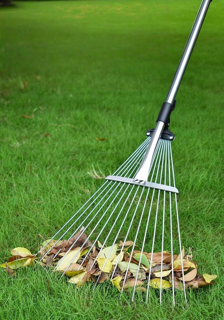 Laubrechen,Gartenrechen mit,Laubrechen mit Teleskopstiel,Langer Griff 85–175 cm mit erweiterbarem Ko