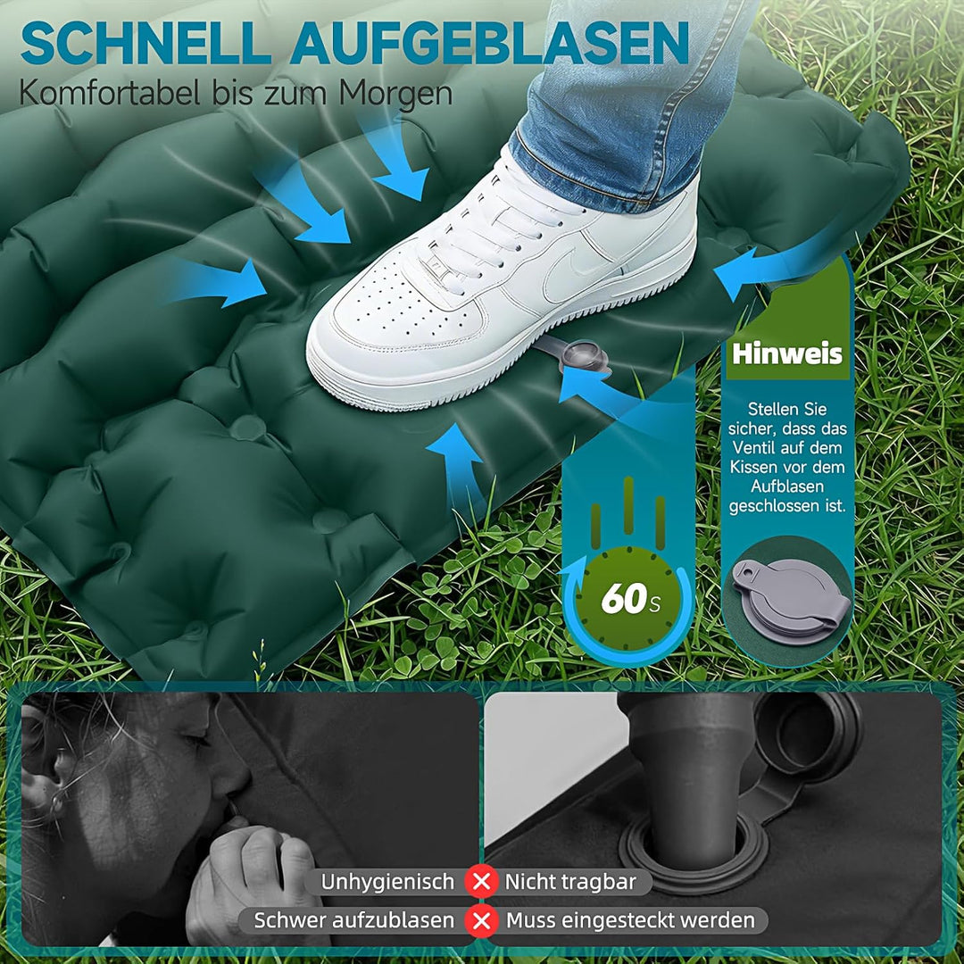 Isomatte Camping Luftmatratze 9,5cm verdickt, 200x69 cm Ultraleicht | Luftzellenmatte Aufblasbare Ma